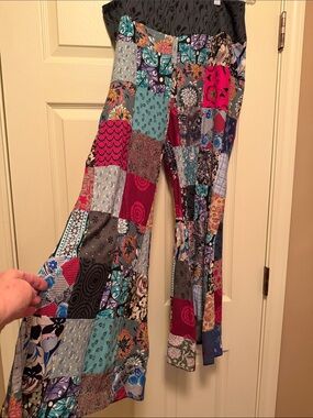 Boho Multicolor Patchwork Wide-Leg  Pants